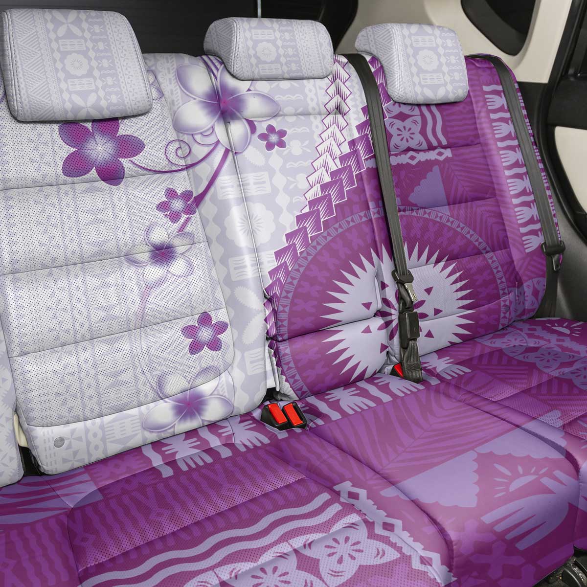 Bula Fiji Back Car Seat Cover Violet Plumeria Masi Tapa Pattern LT05 - Polynesian Pride