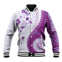 Bula Fiji Baseball Jacket Violet Plumeria Masi Tapa Pattern LT05 Unisex Violet - Polynesian Pride