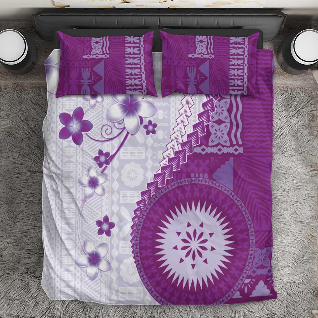 Bula Fiji Bedding Set Violet Plumeria Masi Tapa Pattern LT05 Violet - Polynesian Pride