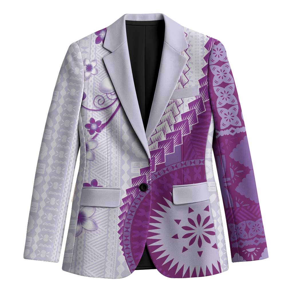 Bula Fiji Blazer Violet Plumeria Masi Tapa Pattern LT05 Unisex Violet - Polynesian Pride