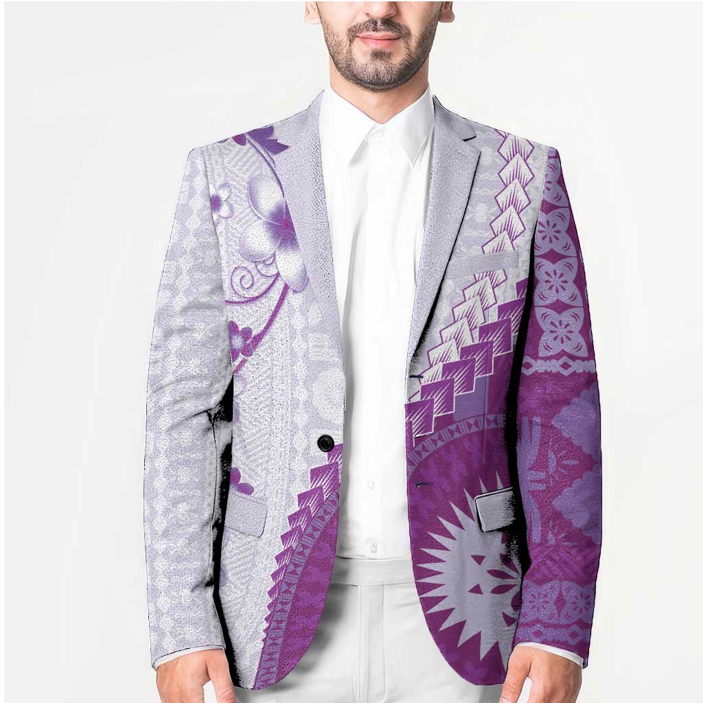 Bula Fiji Blazer Violet Plumeria Masi Tapa Pattern LT05 - Polynesian Pride