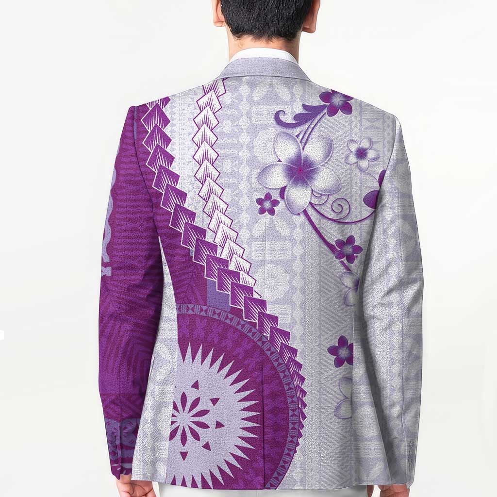 Bula Fiji Blazer Violet Plumeria Masi Tapa Pattern LT05 - Polynesian Pride