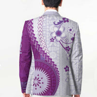 Bula Fiji Blazer Violet Plumeria Masi Tapa Pattern LT05 - Polynesian Pride