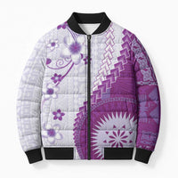 Bula Fiji Bomber Puffer Jacket Violet Plumeria Masi Tapa Pattern LT05 Unisex Violet - Polynesian Pride