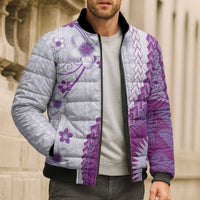 Bula Fiji Bomber Puffer Jacket Violet Plumeria Masi Tapa Pattern LT05 - Polynesian Pride