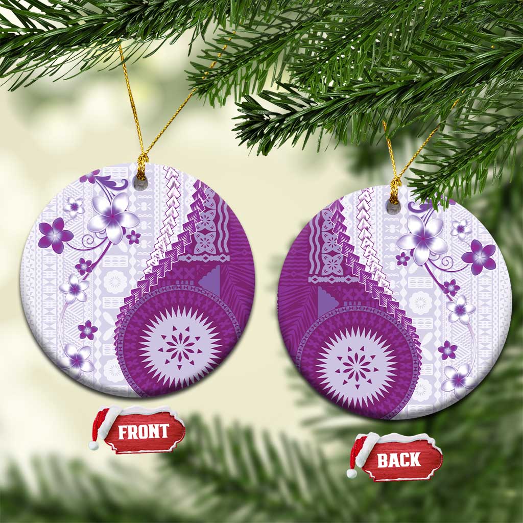 Bula Fiji Ceramic Ornament Violet Plumeria Masi Tapa Pattern LT05 Circle Violet - Polynesian Pride