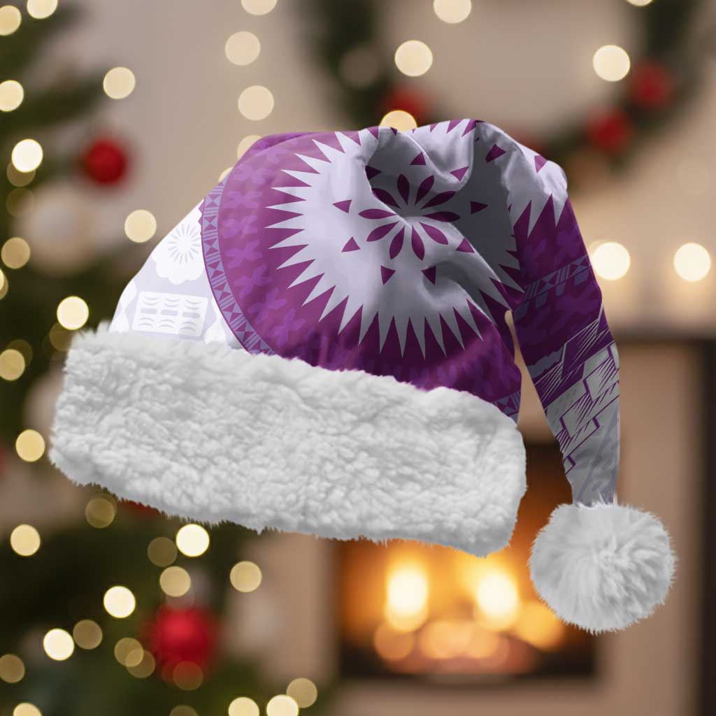 Bula Fiji Christmas Santa Hat Violet Plumeria Masi Tapa Pattern LT05 With Fur Violet - Polynesian Pride
