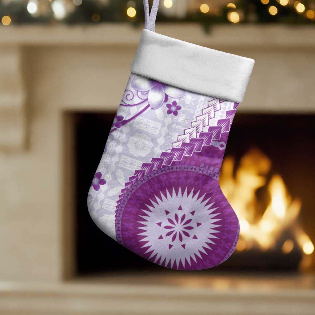 Bula Fiji Christmas Stocking Violet Plumeria Masi Tapa Pattern LT05 Set of 2 Violet - Polynesian Pride