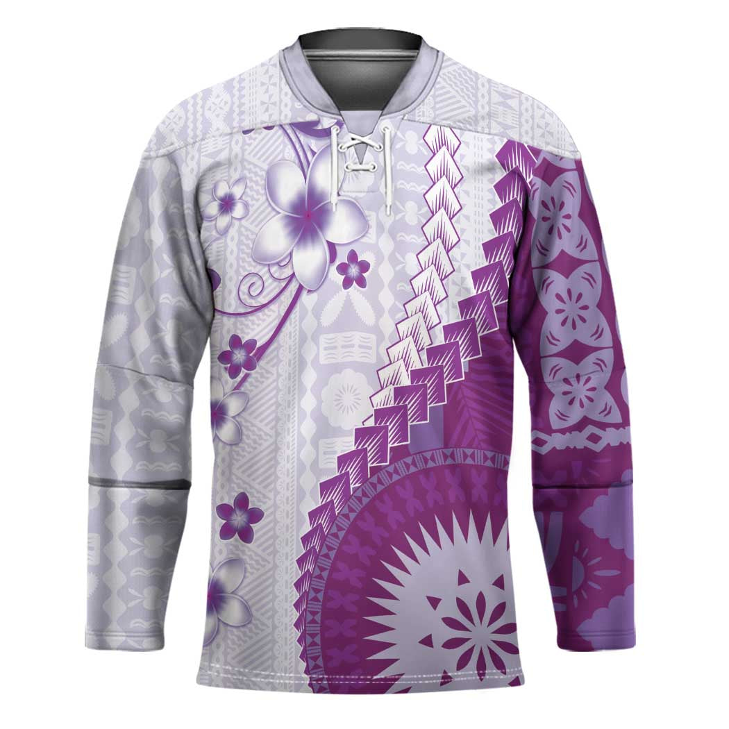 Bula Fiji Hockey Jersey Violet Plumeria Masi Tapa Pattern LT05 Unisex Violet - Polynesian Pride