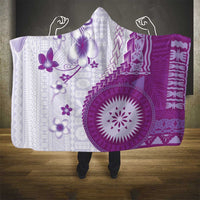 Bula Fiji Hooded Blanket Violet Plumeria Masi Tapa Pattern LT05 - Polynesian Pride