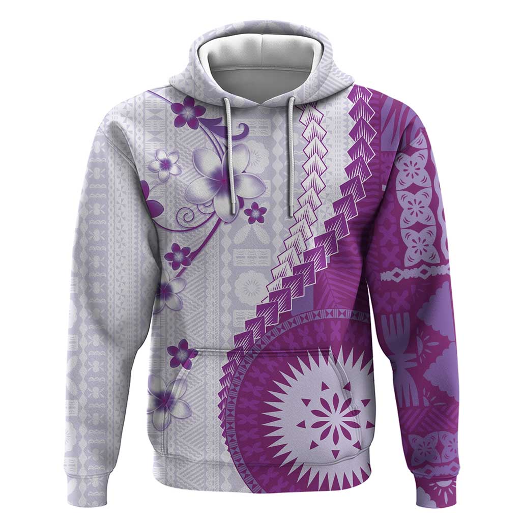 Bula Fiji Hoodie Violet Plumeria Masi Tapa Pattern LT05 Pullover Hoodie Violet - Polynesian Pride