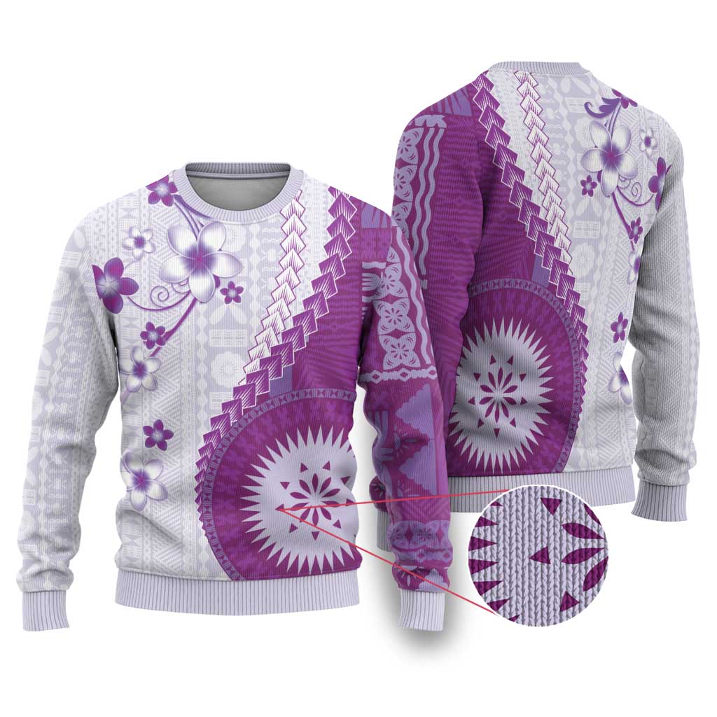 Bula Fiji Ugly Christmas Sweater Violet Plumeria Masi Tapa Pattern LT05 Violet - Polynesian Pride