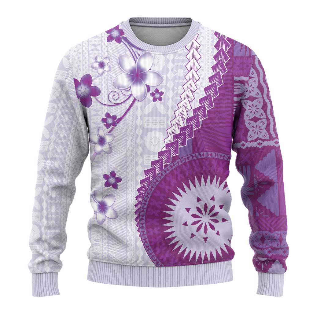 Bula Fiji Ugly Christmas Sweater Violet Plumeria Masi Tapa Pattern LT05 - Polynesian Pride