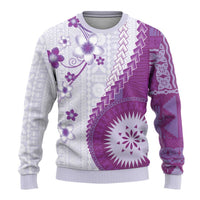 Bula Fiji Ugly Christmas Sweater Violet Plumeria Masi Tapa Pattern LT05 - Polynesian Pride