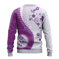 Bula Fiji Ugly Christmas Sweater Violet Plumeria Masi Tapa Pattern LT05 - Polynesian Pride