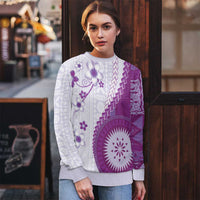 Bula Fiji Ugly Christmas Sweater Violet Plumeria Masi Tapa Pattern LT05 - Polynesian Pride