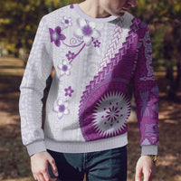 Bula Fiji Ugly Christmas Sweater Violet Plumeria Masi Tapa Pattern LT05 - Polynesian Pride