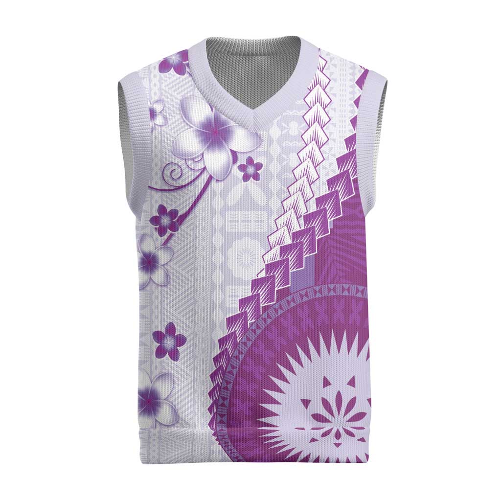 Bula Fiji Christmas Knitted V-Neck Vest Violet Plumeria Masi Tapa Pattern LT05 Violet - Polynesian Pride