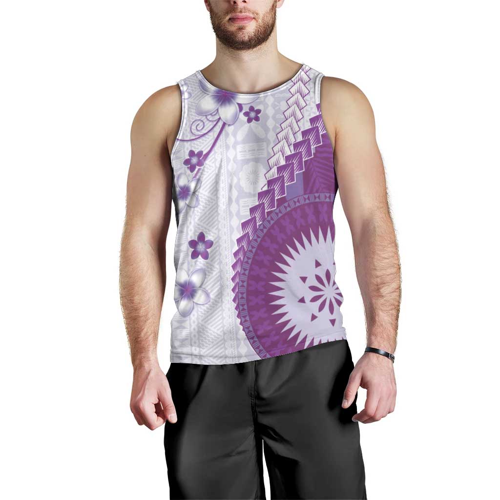 Bula Fiji Men Tank Top Violet Plumeria Masi Tapa Pattern LT05 - Polynesian Pride