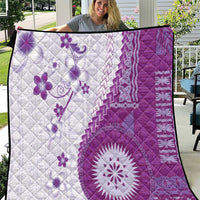 Bula Fiji Quilt Violet Plumeria Masi Tapa Pattern LT05 Violet - Polynesian Pride