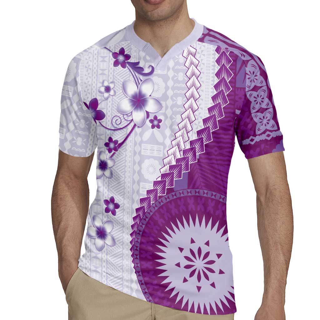 Bula Fiji Rugby Jersey Violet Plumeria Masi Tapa Pattern LT05 - Polynesian Pride