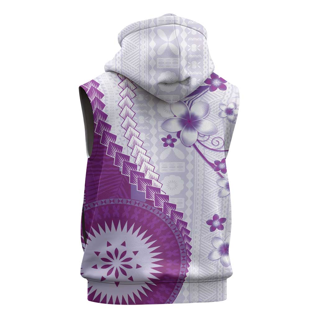Bula Fiji Sleeveless Hoodie Violet Plumeria Masi Tapa Pattern LT05 - Polynesian Pride