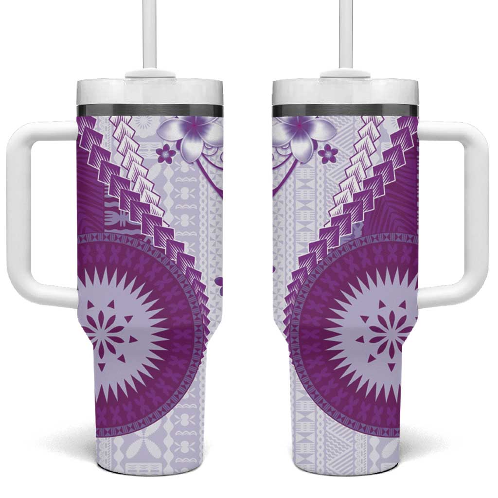 Bula Fiji Tumbler With Handle Violet Plumeria Masi Tapa Pattern LT05 One Size: 40 oz Violet - Polynesian Pride