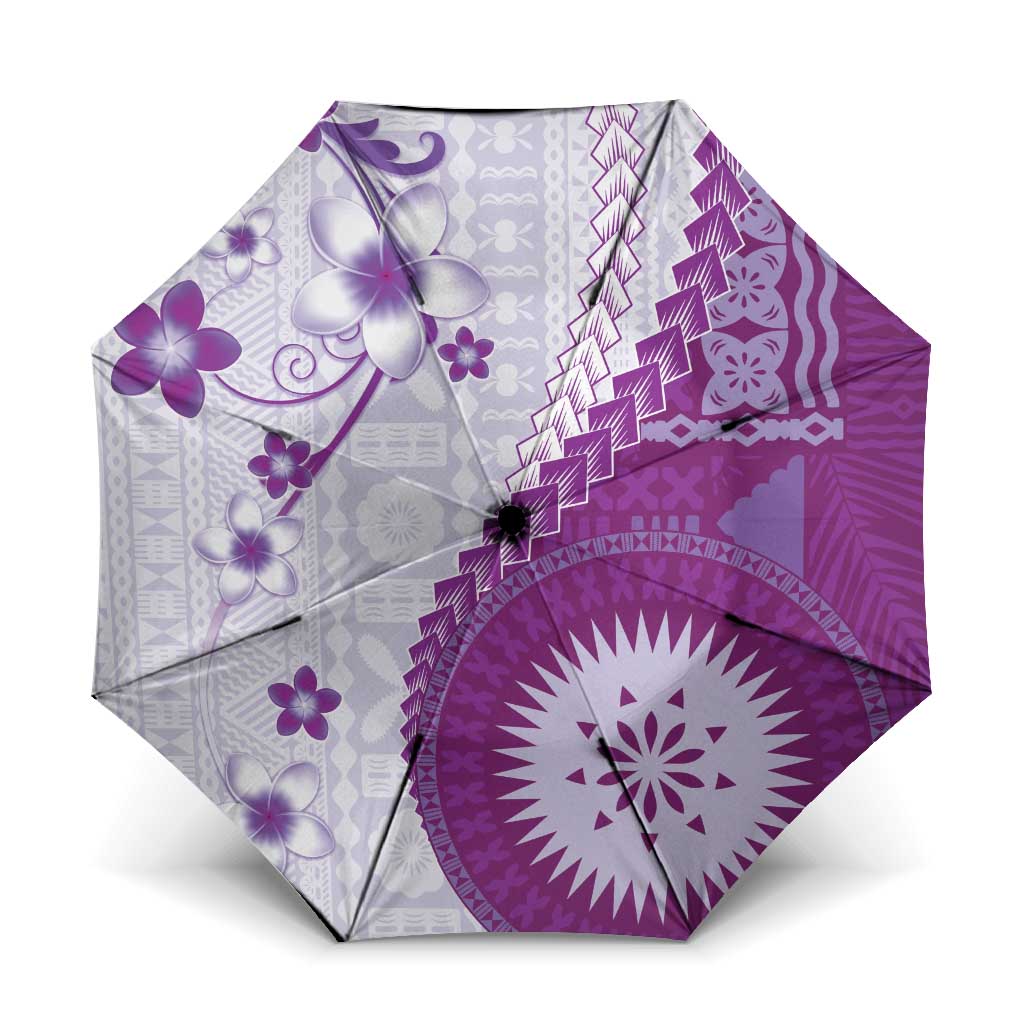 Bula Fiji Umbrella Violet Plumeria Masi Tapa Pattern LT05 One Size Folded 11.42 inch Opened Diameter 37.4 inch Violet - Polynesian Pride