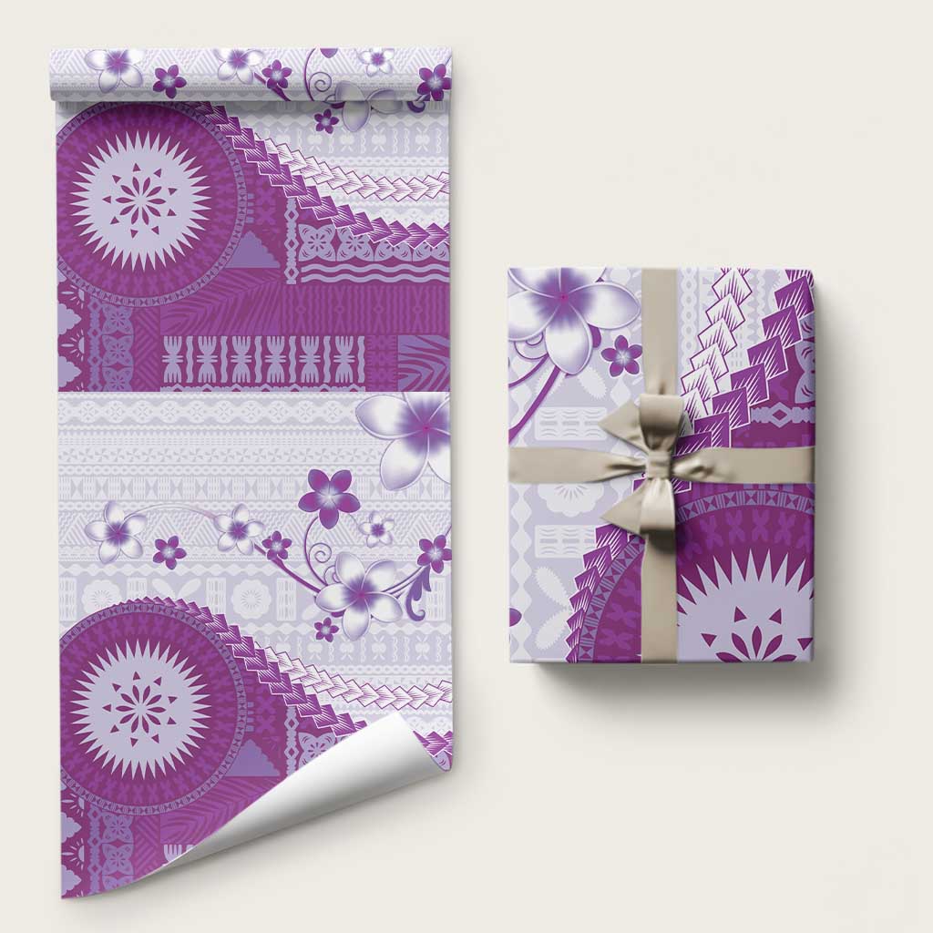 Bula Fiji Wrapping Paper Violet Plumeria Masi Tapa Pattern LT05 58" × 23" Violet - Polynesian Pride