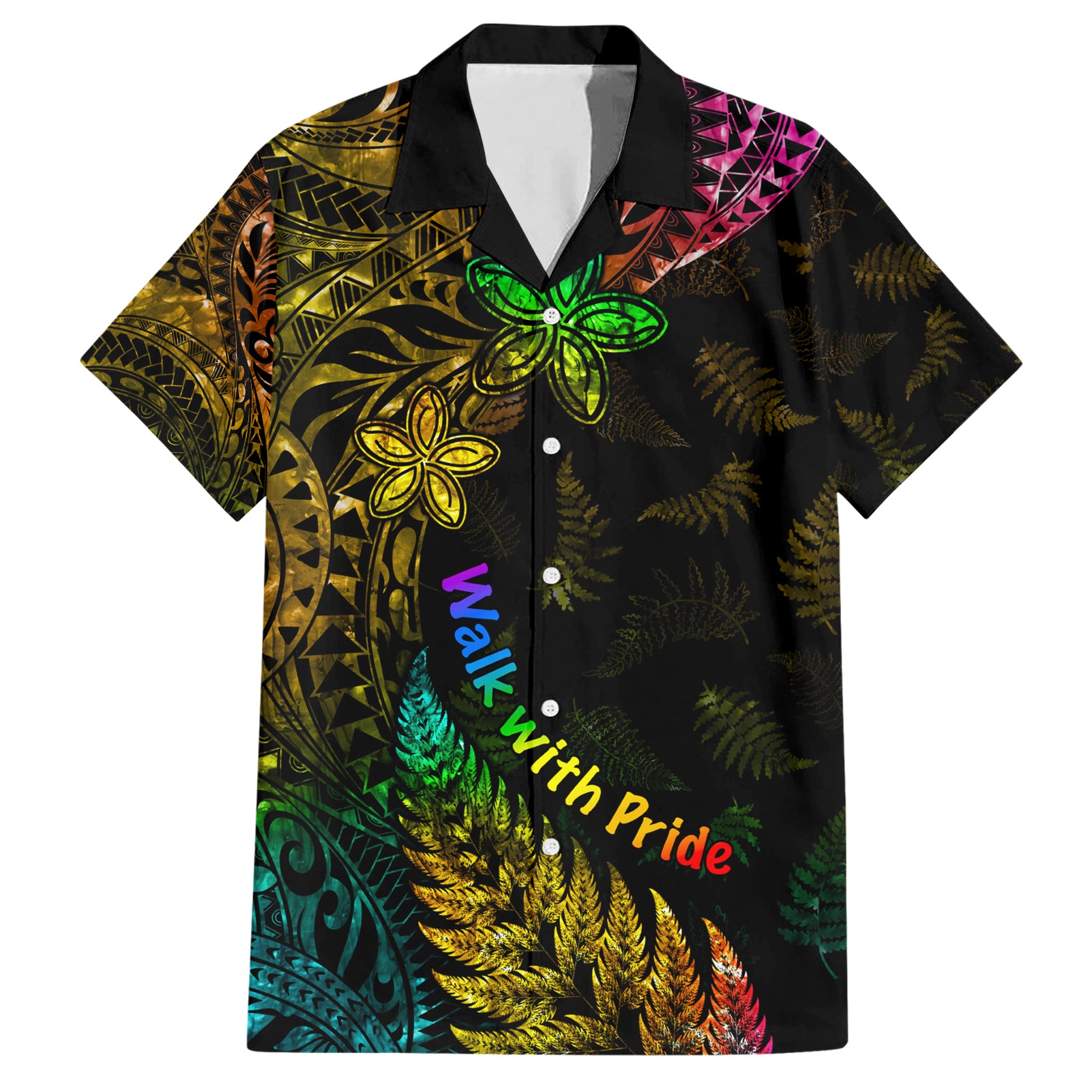 Personalised New Zealand Wellington Pride Hawaiian Shirt Rainbow Silver Fern Paua Shell LT05 Black - Polynesian Pride