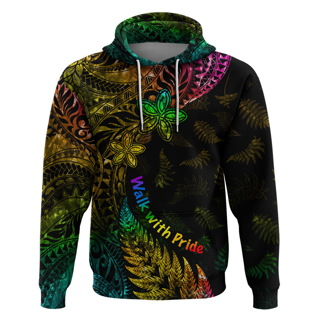 Personalised New Zealand Wellington Pride Hoodie Rainbow Silver Fern Paua Shell LT05 Pullover Hoodie Black - Polynesian Pride