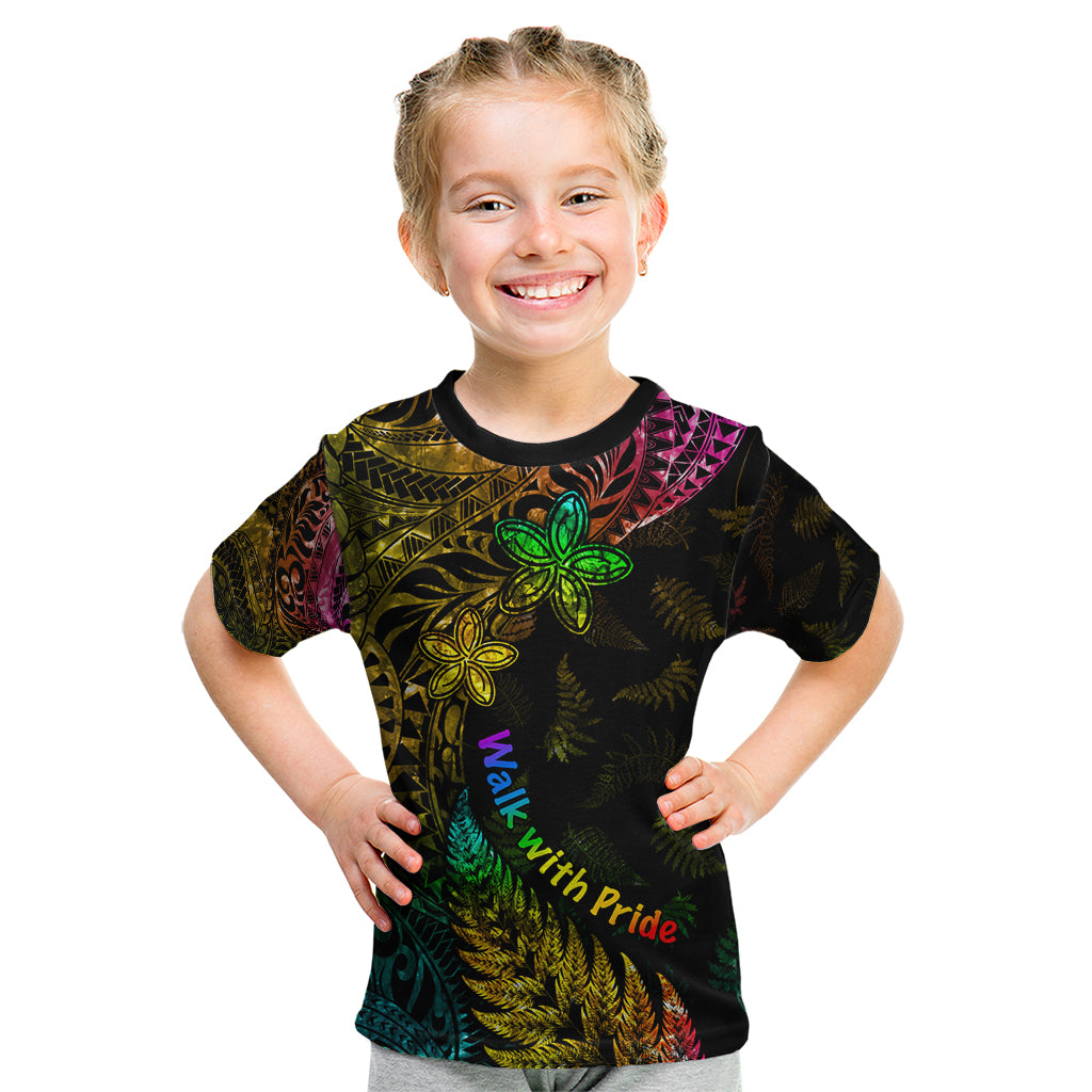 Personalised New Zealand Wellington Pride Kid T Shirt Rainbow Silver Fern Paua Shell LT05 Black - Polynesian Pride