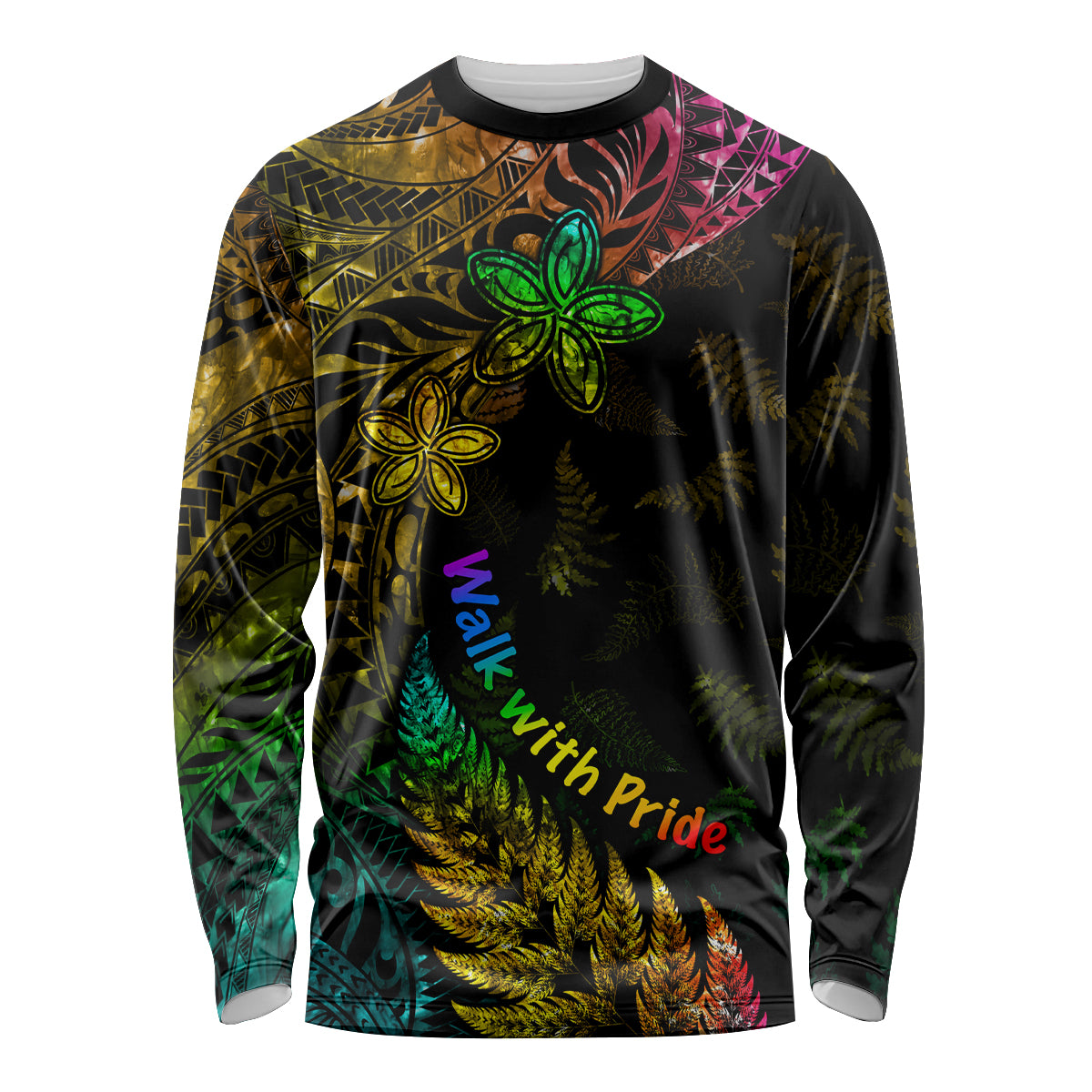 Personalised New Zealand Wellington Pride Long Sleeve Shirt Rainbow Silver Fern Paua Shell LT05 Unisex Black - Polynesian Pride