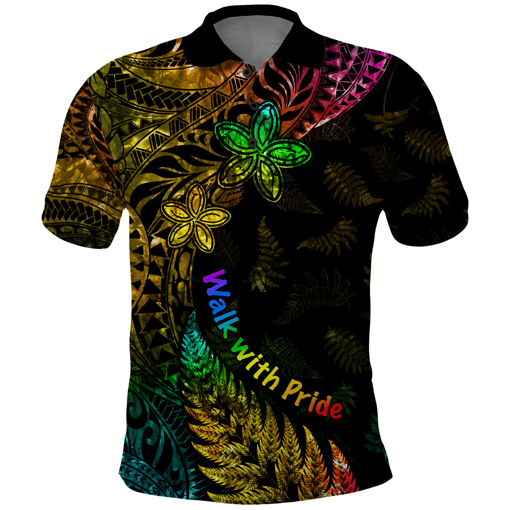 Personalised New Zealand Wellington Pride Polo Shirt Rainbow Silver Fern Paua Shell LT05 Black - Polynesian Pride