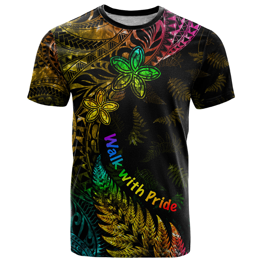 Personalised New Zealand Wellington Pride T Shirt Rainbow Silver Fern Paua Shell LT05 Black - Polynesian Pride