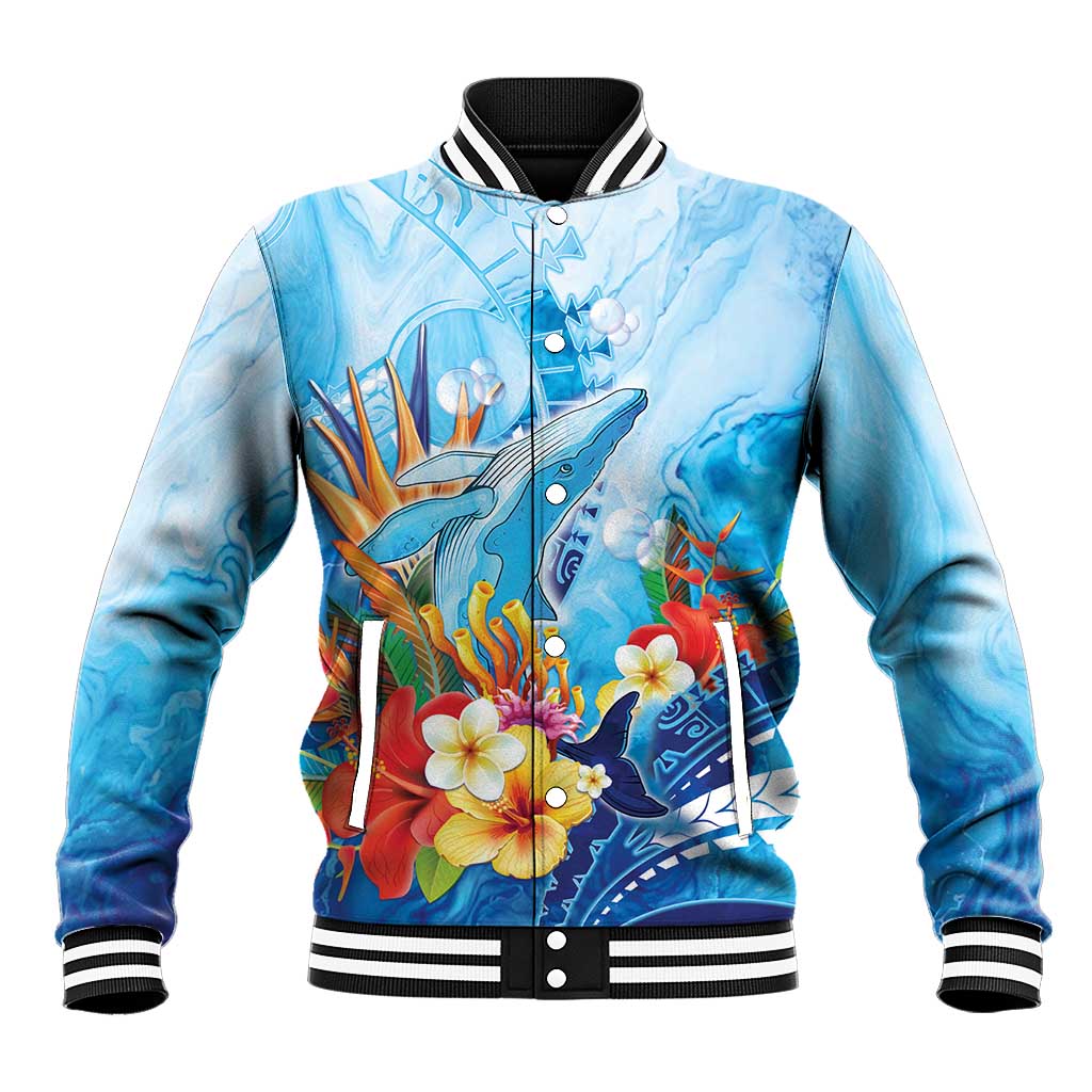 Polynesia Humpback Whale Baseball Jacket Ocean Style LT05 Unisex Blue - Polynesian Pride