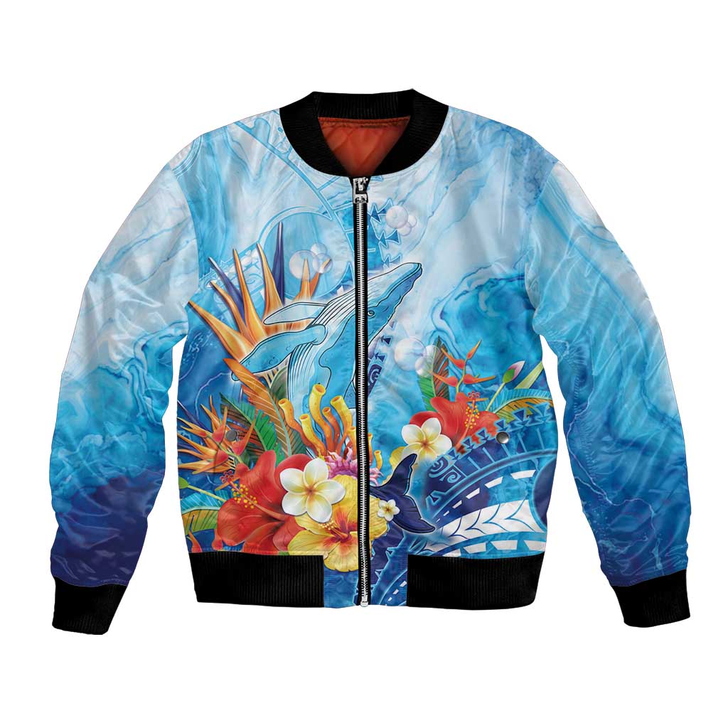 Polynesia Humpback Whale Bomber Jacket Ocean Style LT05 Unisex Blue - Polynesian Pride