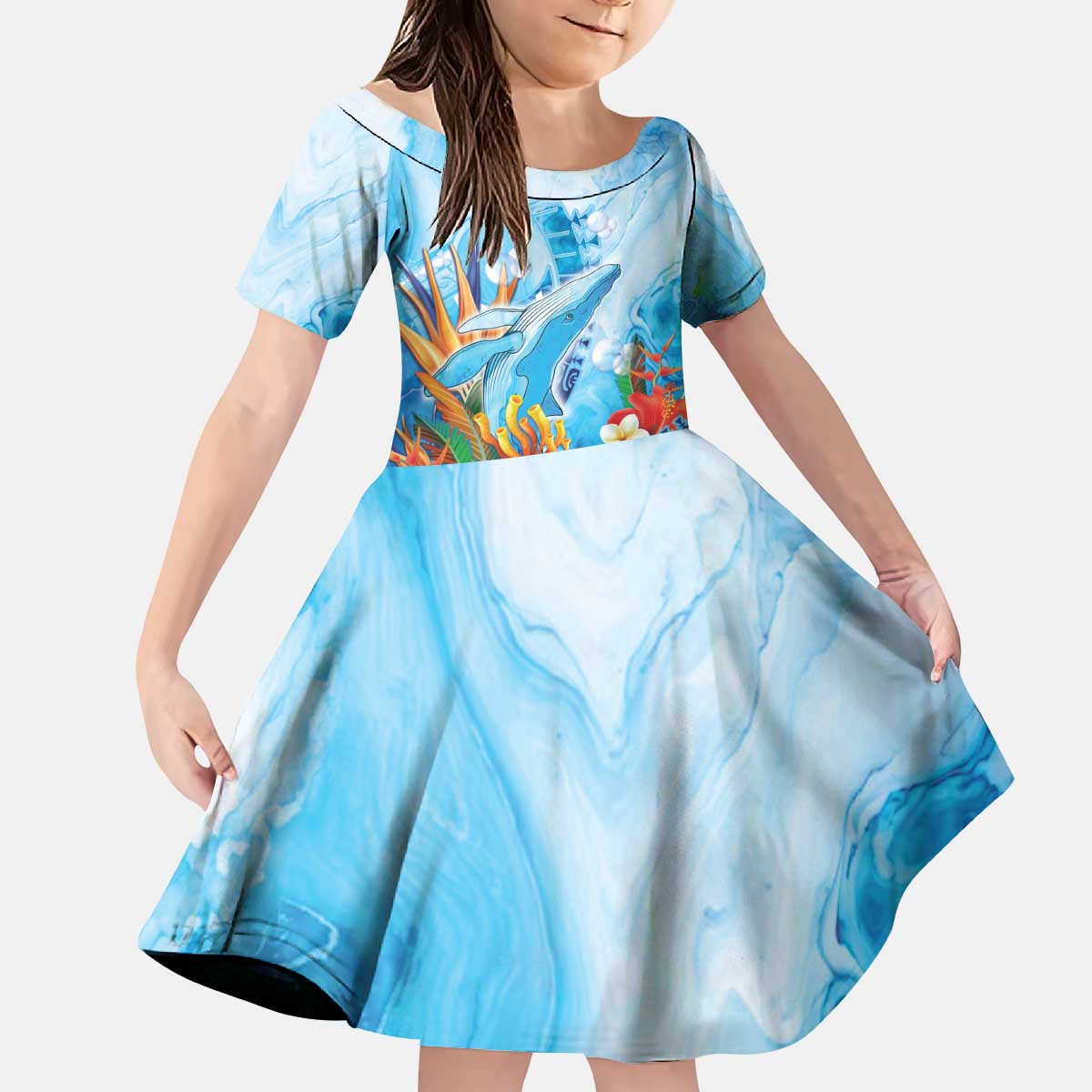 Polynesia Humpback Whale Kid Short Sleeve Dress Ocean Style LT05 KID Blue - Polynesian Pride