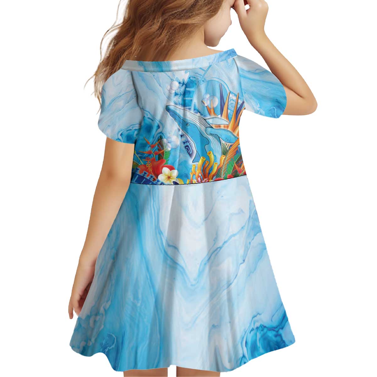 Polynesia Humpback Whale Kid Short Sleeve Dress Ocean Style LT05 - Polynesian Pride