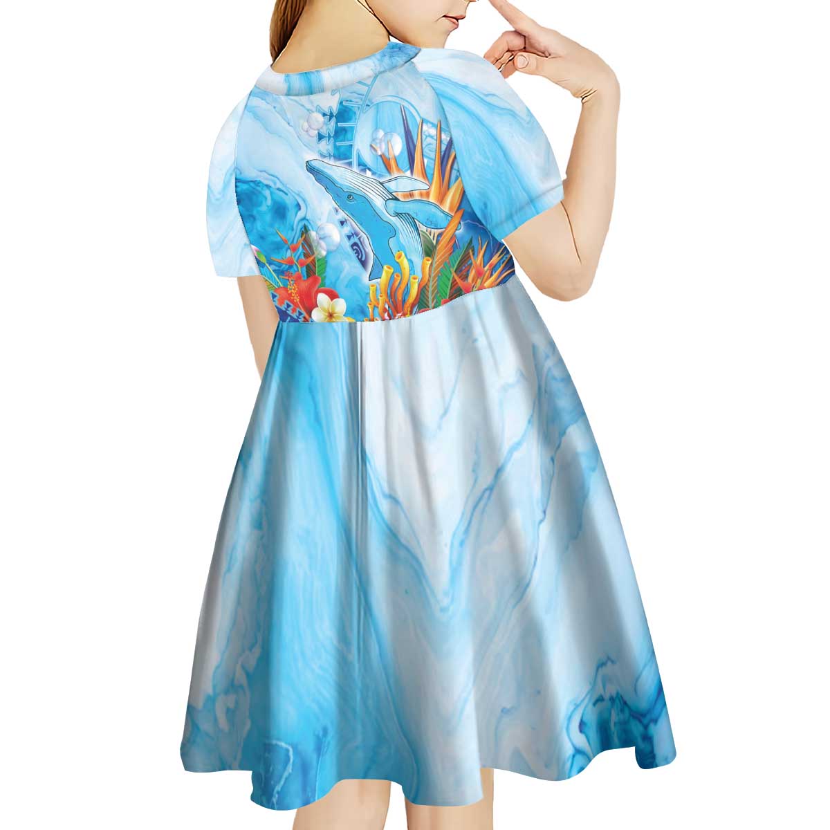 Polynesia Humpback Whale Kid Short Sleeve Dress Ocean Style LT05 - Polynesian Pride