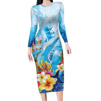 Polynesia Humpback Whale Long Sleeve Bodycon Dress Ocean Style LT05 Long Dress Blue - Polynesian Pride