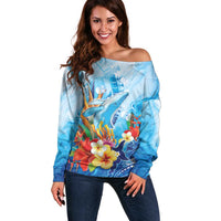 Polynesia Humpback Whale Off Shoulder Sweater Ocean Style LT05 Women Blue - Polynesian Pride