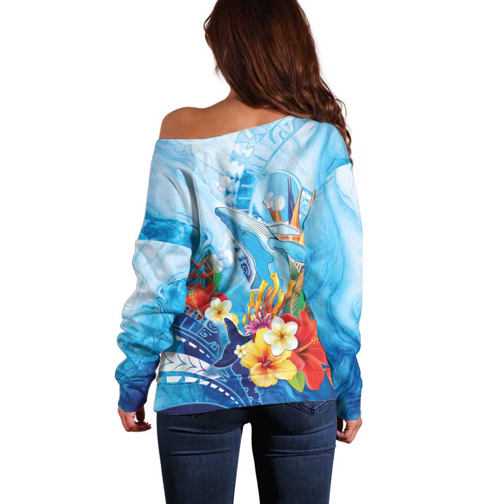 Polynesia Humpback Whale Off Shoulder Sweater Ocean Style LT05 - Polynesian Pride