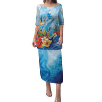 Polynesia Humpback Whale Puletasi Ocean Style LT05 Long Dress Blue - Polynesian Pride