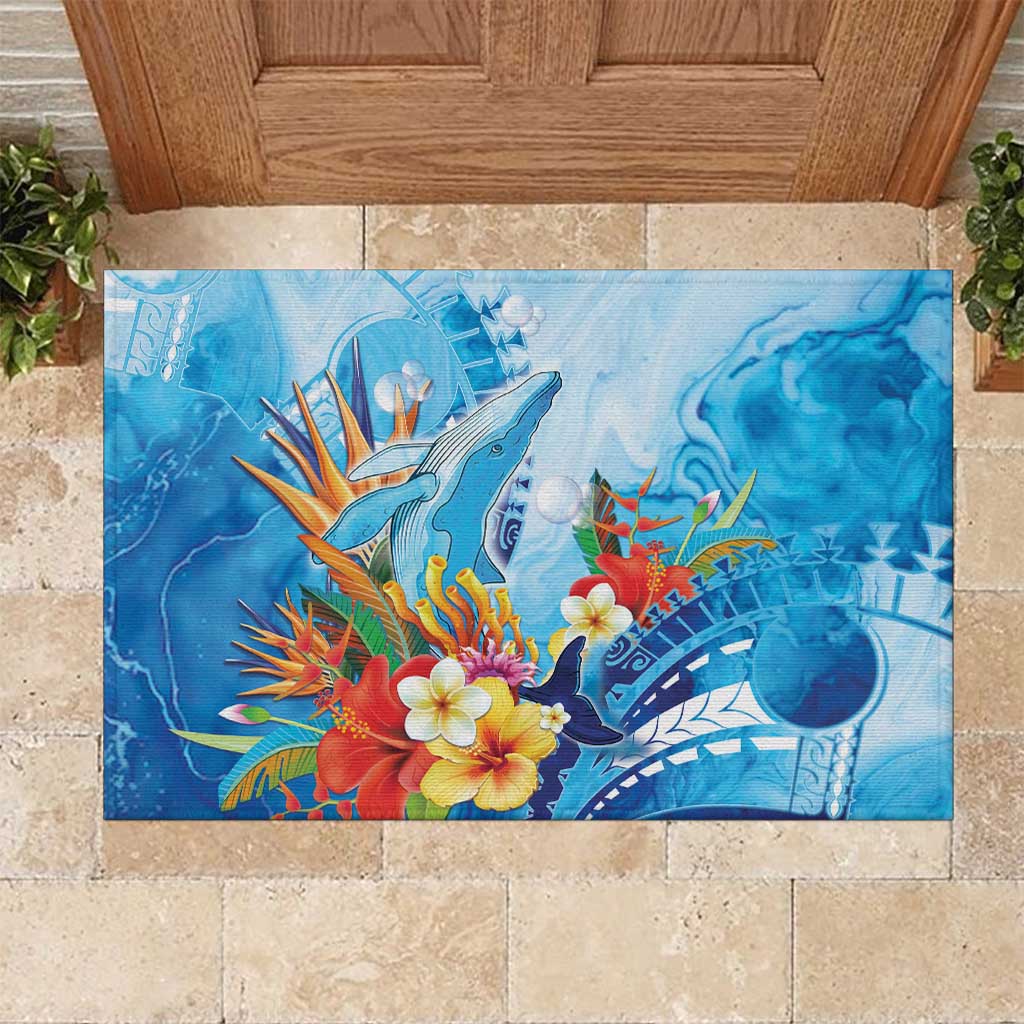 Polynesia Humpback Whale Rubber Doormat Ocean Style LT05 Blue - Polynesian Pride