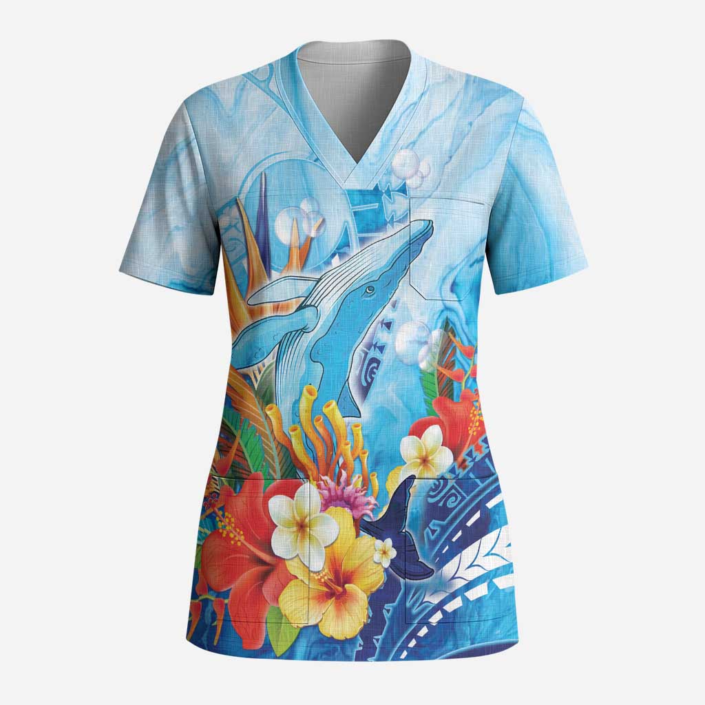 Polynesia Humpback Whale Scrub Top Ocean Style LT05 Adult Blue - Polynesian Pride