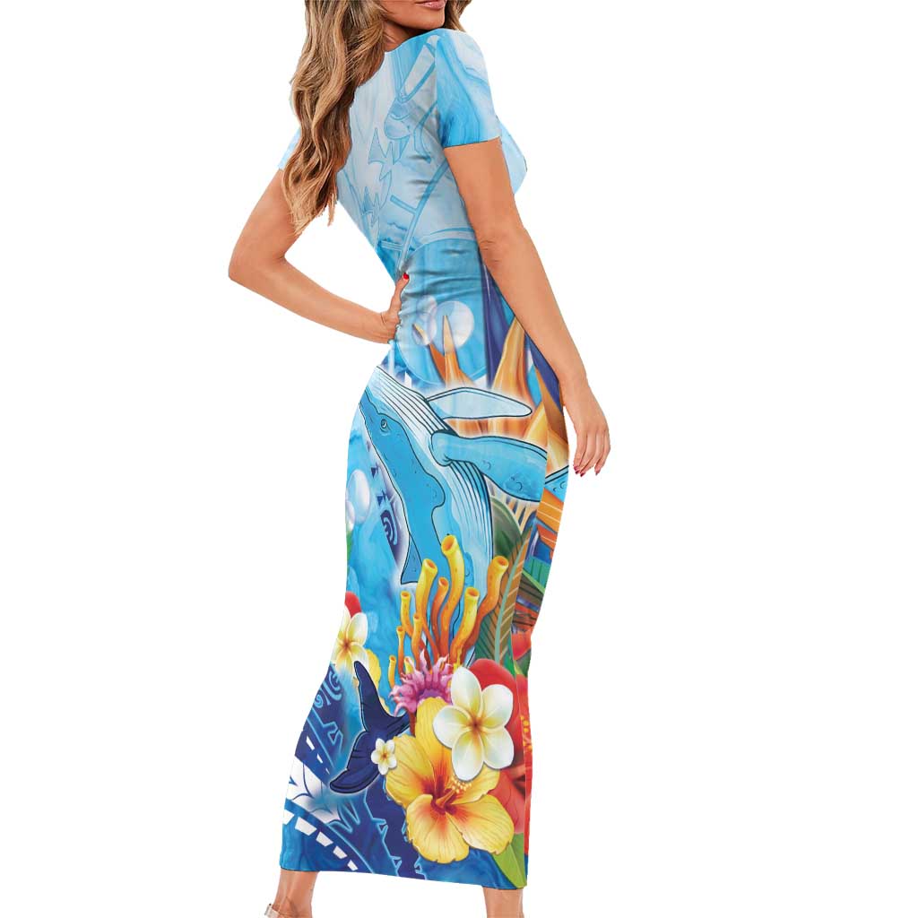 Polynesia Humpback Whale Short Sleeve Bodycon Dress Ocean Style LT05 - Polynesian Pride