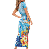 Polynesia Humpback Whale Short Sleeve Bodycon Dress Ocean Style LT05 - Polynesian Pride