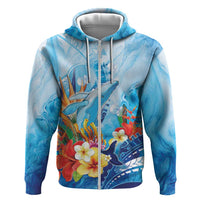 Polynesia Humpback Whale Zip Hoodie Ocean Style LT05 Zip Hoodie Blue - Polynesian Pride