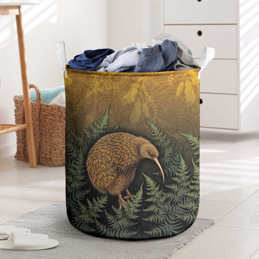 New Zealand Kiwi Bird Laundry Basket Silver Fern Mix Maori Pattern LT05 Brown - Polynesian Pride